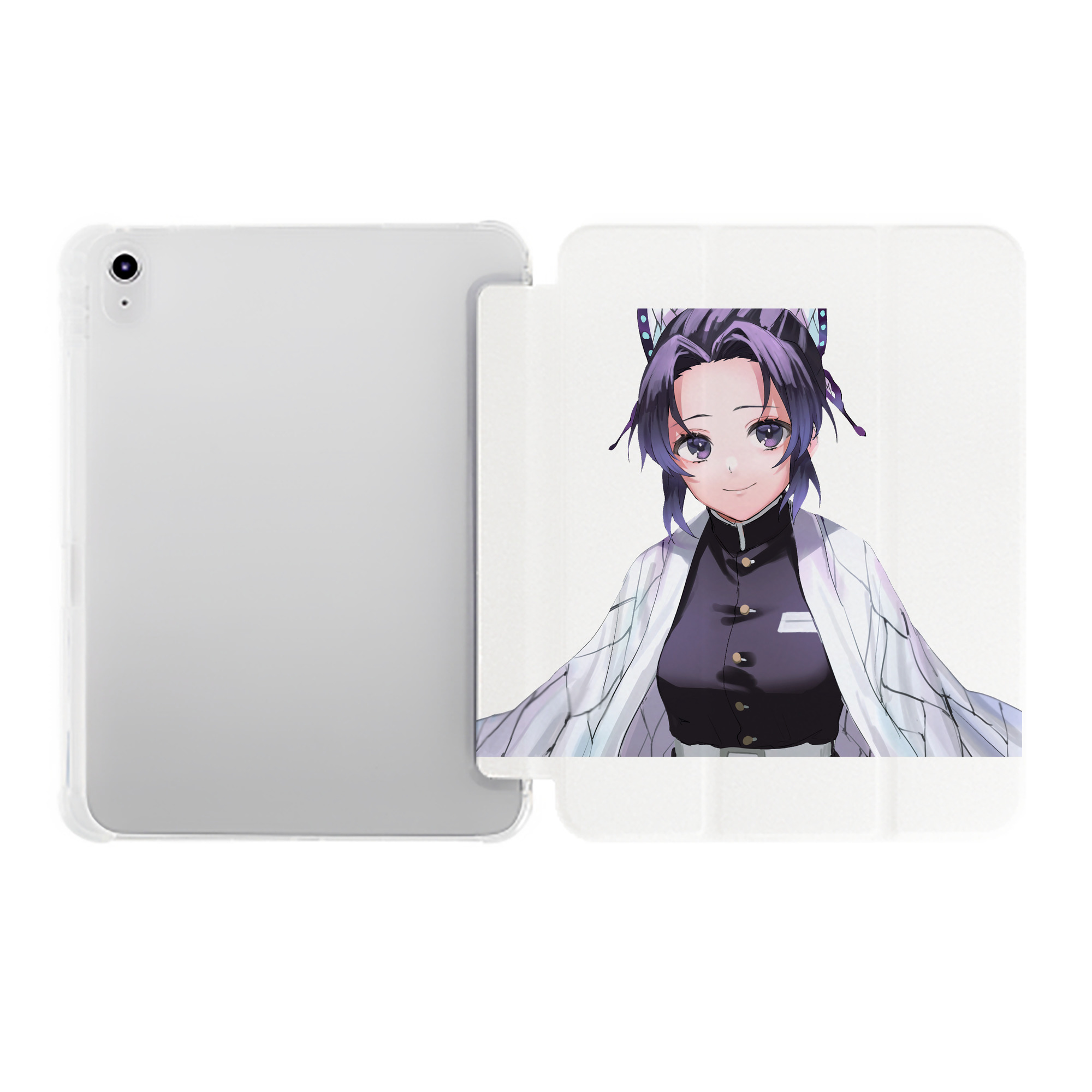 （画像用） 鬼滅の刃（きめつのやいば）蟲柱-胡蝶 しのぶ／こちょう しのぶ Kochou Shinobu IPad ケース ペン収納付き 三つ折りスタンド PUレザー×シリコン 対応機種9.5/10.5/10.9インチ
